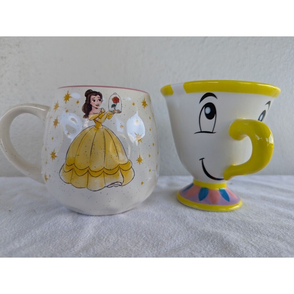 (2) Disney Beauty And The Beast Belle Rose & Stars, w Chip, Zrike Brand Mug